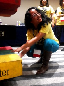 Wikimania 2015-Wednesday-Volunteers play Weasel-Jenga (15)