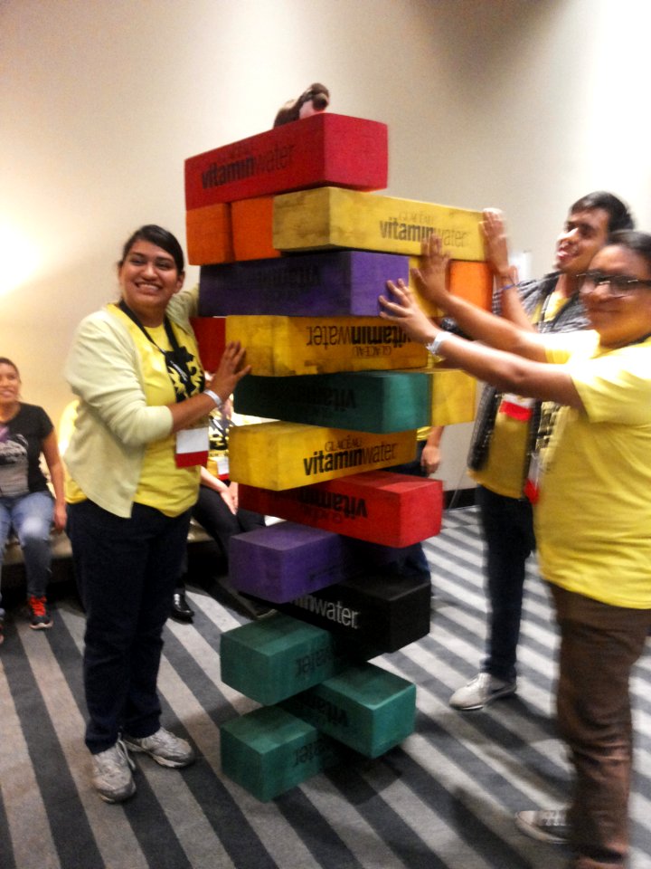 Wikimania 2015-Wednesday-Volunteers play Weasel-Jenga (26)
