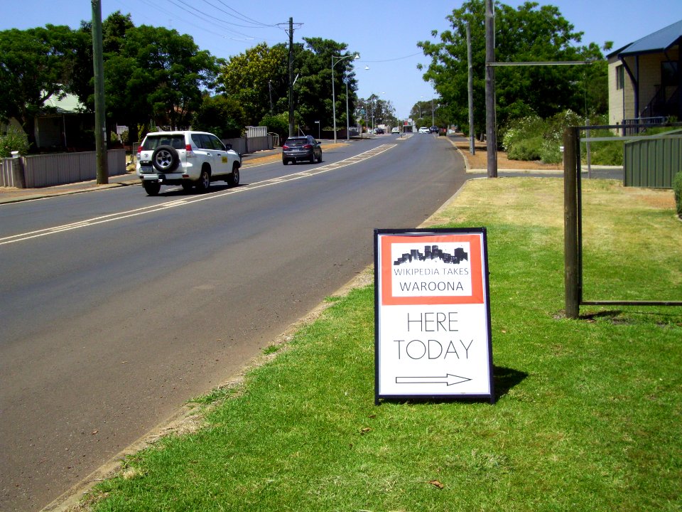 Wikipedia Takes Waroona sign on South Western Highway (E37@WTW2013)