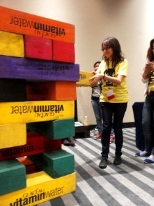 Wikimania 2015-Wednesday-Volunteers play Weasel-Jenga (5)