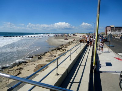 Wildwood New Jersey looking southeast at the Atlantic Ocean and walkway