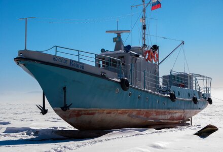 Frozen lake ice ship