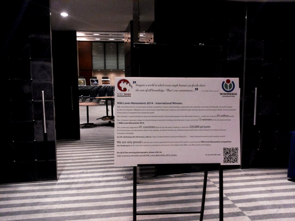 Wikimania 2015-Friday-Wiki Loves Monuments sign