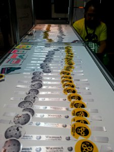 Wikimania 2015-Saturday-Stickers and more for participants