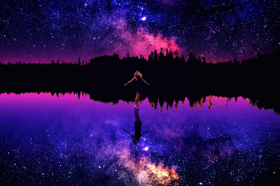 Scenery daughter the night sky
