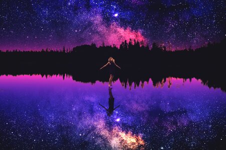 Scenery daughter the night sky