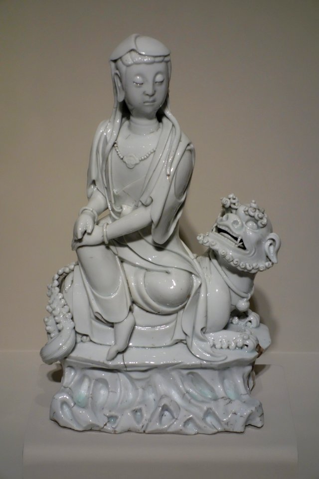 Wenshu (Manjusri) on a Lion, Dehua ware, China, Qing dynasty, 19th century, porcelain - Cincinnati Art Museum - DSC03188