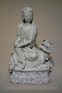 Wenshu (Manjusri) on a Lion, Dehua ware, China, Qing dynasty, 19th century, porcelain - Cincinnati Art Museum - DSC03188