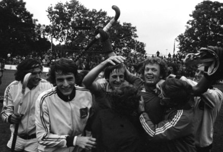 Wereldbeker Hockey, halve finale, Nederland tegen Duitsla 0-0, vreugde Nederland, Bestanddeelnr 926-6507