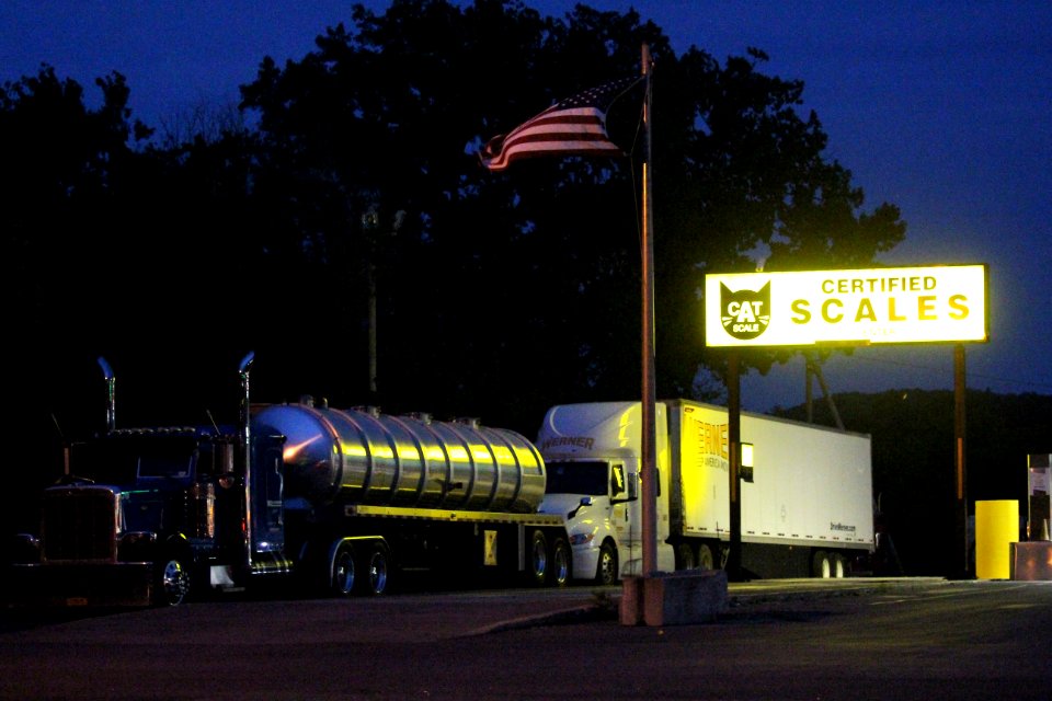 Weighing station at night in Albany, New York