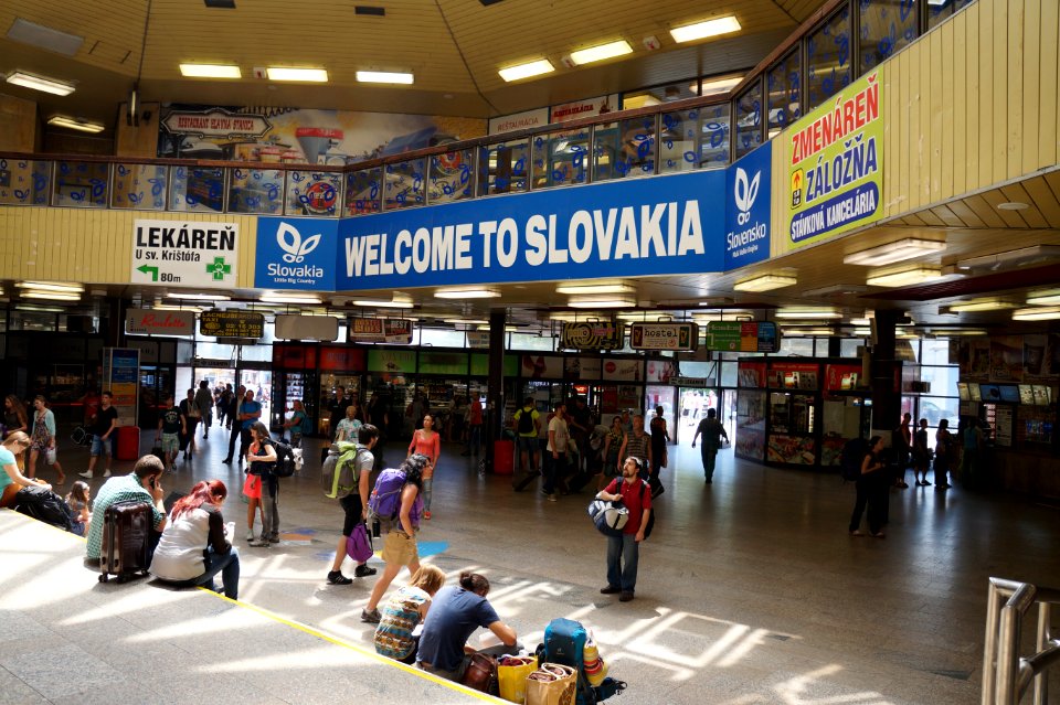 Welcome to Slovakia sign inside Bratislava main train station (hlavná stanica)