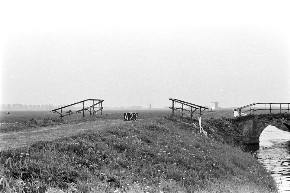 Weiland met bruggetje over vaart (ruilverkaveling Veenderpolder) In de verte tw, Bestanddeelnr 170-2785