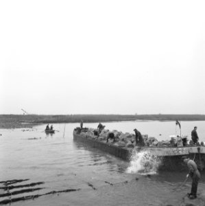 Werkzaamheden, arbeiders, water, boten, loswerkzaamheden, Bestanddeelnr 253-7602
