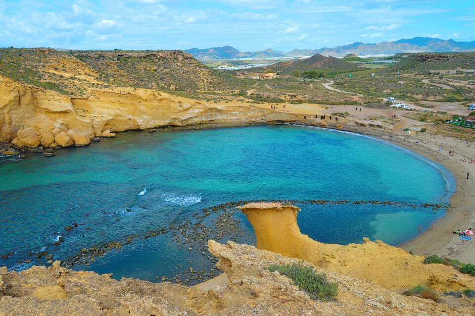 Round blue sea beach