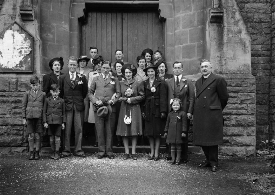 Wedding group outside Builth Wells baptist church (1293734)