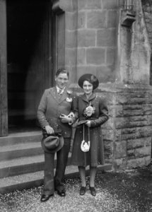 Wedding couple outside Builth Wells baptist church (1294197)