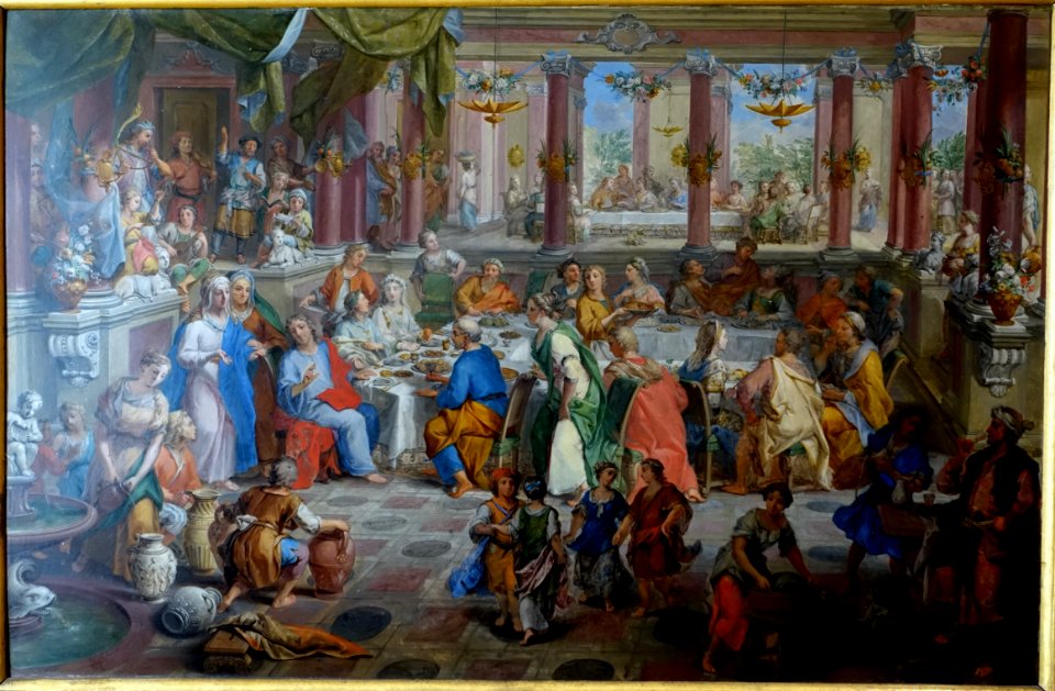Wedding at Cana, by Johann Rudolf Bys, 1735, oil on copper - Mainfränkisches Museum - Würzburg, Germany - DSC04565