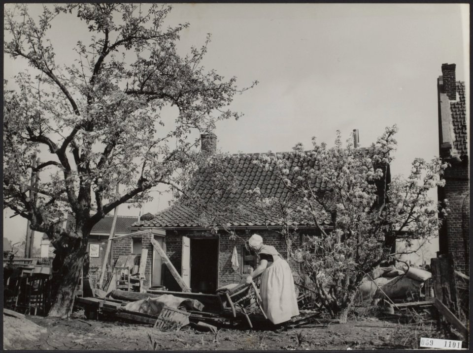 Watersnood 1953. Terugkeer van de bevolking na de evacuatie. Nu de dijk bij Rill, Bestanddeelnr 059-1101