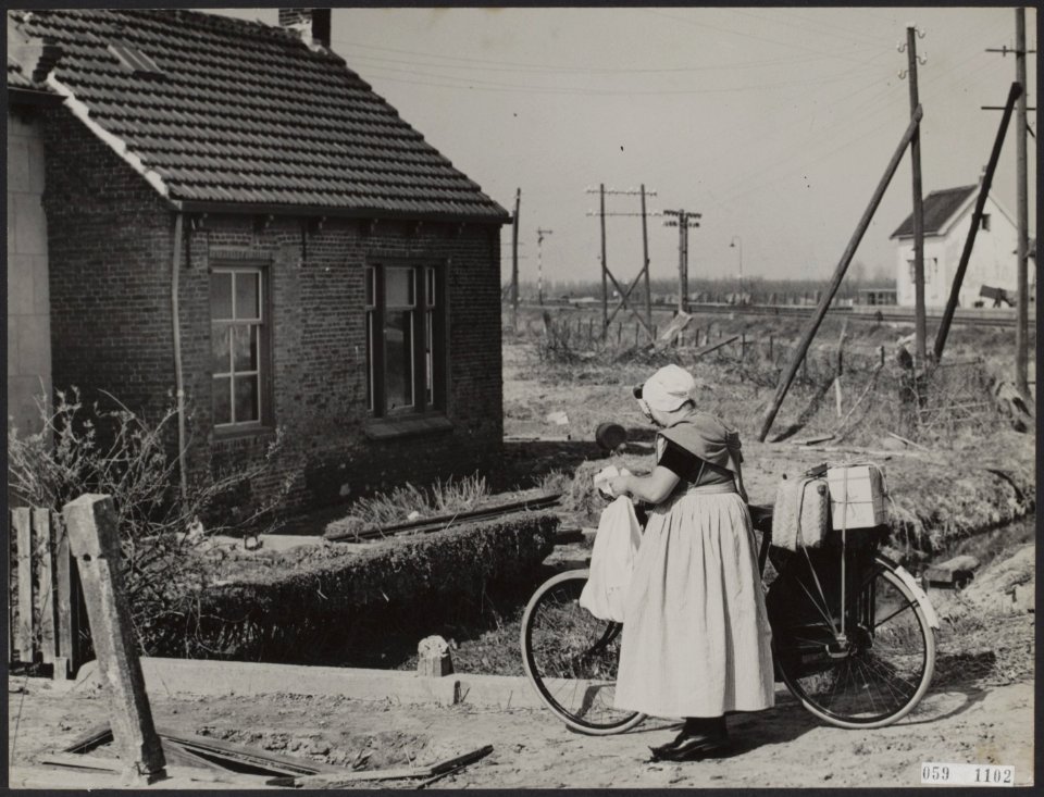 Watersnood 1953. Terugkeer van de bevolking na de evacuatie. Nu de dijk bij Rill, Bestanddeelnr 059-1102