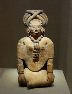 Whistle in the form of a seated female dignitary, Mexico, Campeche, Jaina Island, Late Classic Maya, 600-900 AD, earthenware - De Young Museum - DSC00678