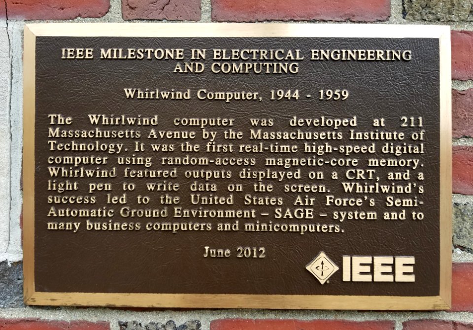 Whirlwind Computer plaque - IEEE Milestone - MIT, Cambridge, Massachusetts - 20171202 141142