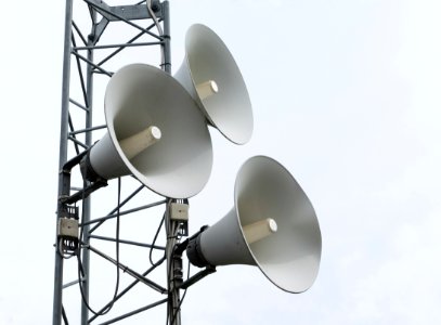 White noise - Horn loudspeakers at Brastad soccer arena photo