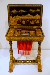 Wetmore sewing table with image of Macao, China, 1830-1840, lacquer, wood - Peabody Essex Museum - DSC07330