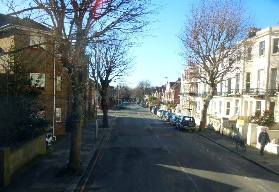 Westward view along Goldsmid Road, Hove (February 2018)