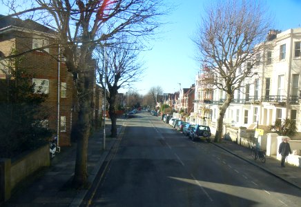 Westward view along Goldsmid Road, Hove (February 2018)
