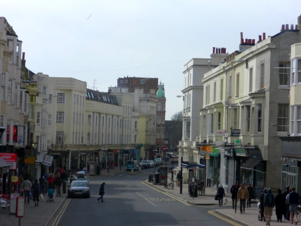 Westward view along Western Road, Hove (towards Palmeira Square) (April 2013)