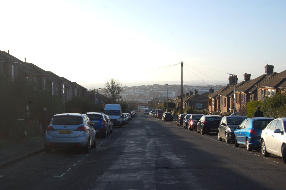 Westward view along Pankhurst Avenue, Brighton (February 2020)