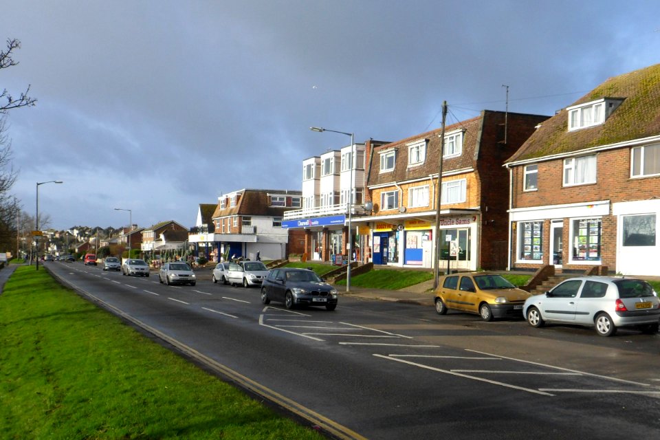 Westward view along Warren Road, Woodingdean (December 2013)