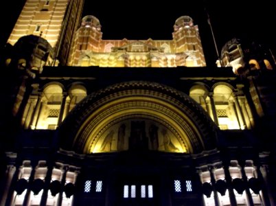 Westminster Cathedral facade close-up at night