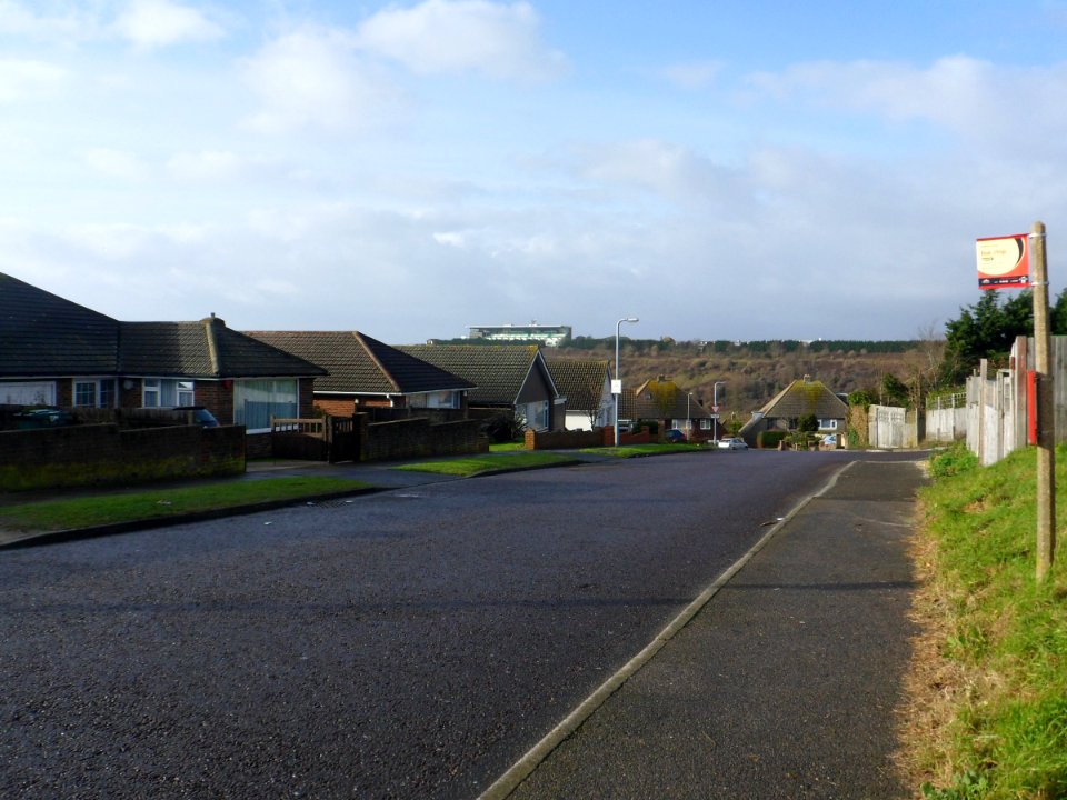 Westward view along Vines Cross Road, Whitehawk (December 2013)