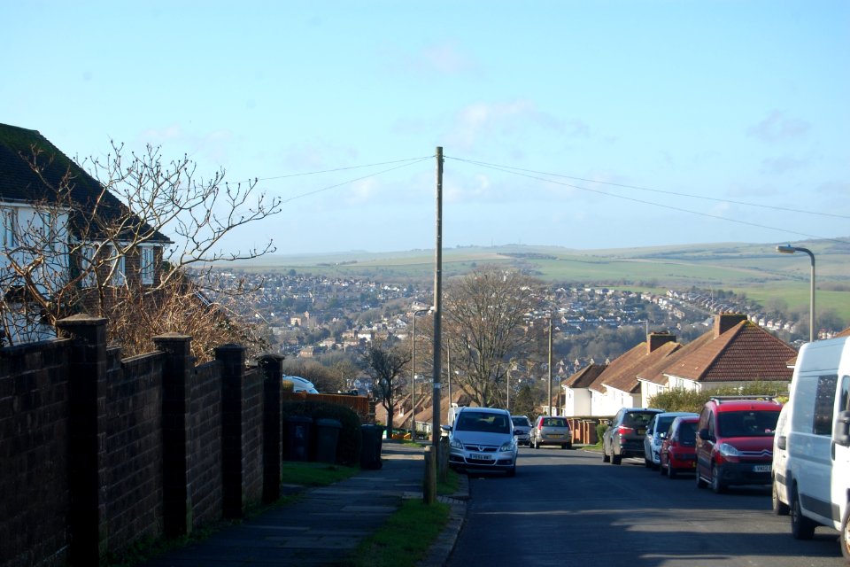 Westward view towards Westdene from Woodbourne Avenue, Brighton (February 2020)