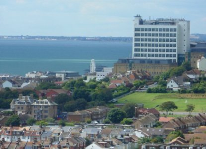 Westward view towards Royal Sussex County Hospital from Footpath above East Brighton Golf Course (August 2014) (2)