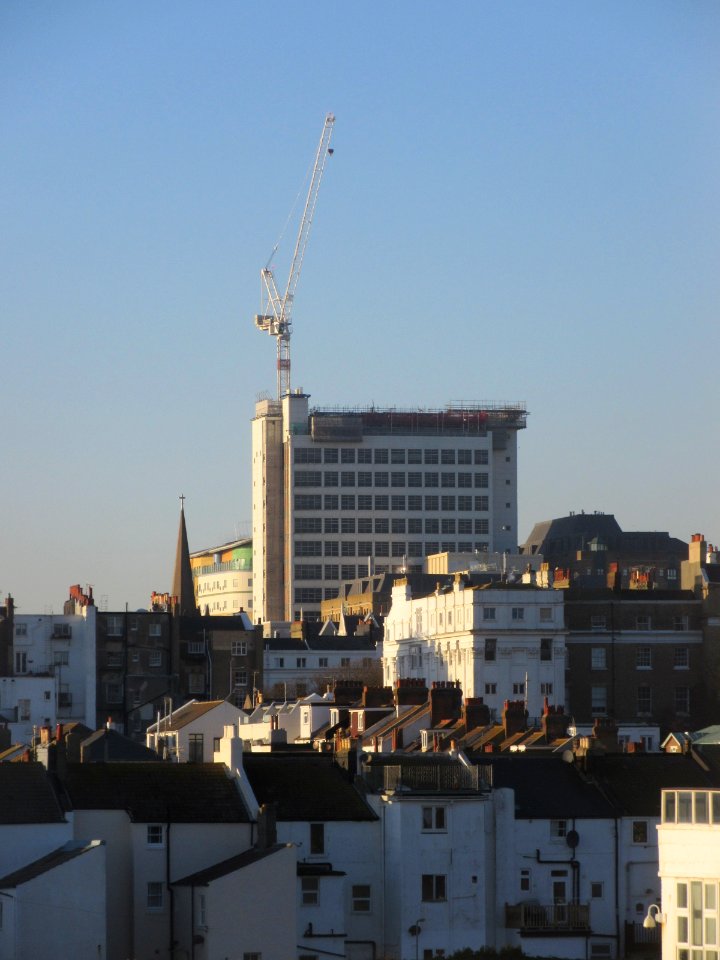 Westward view towards Royal Sussex County Hospital from A259 Marine Drive, Black Rock, Brighton (December 2016)