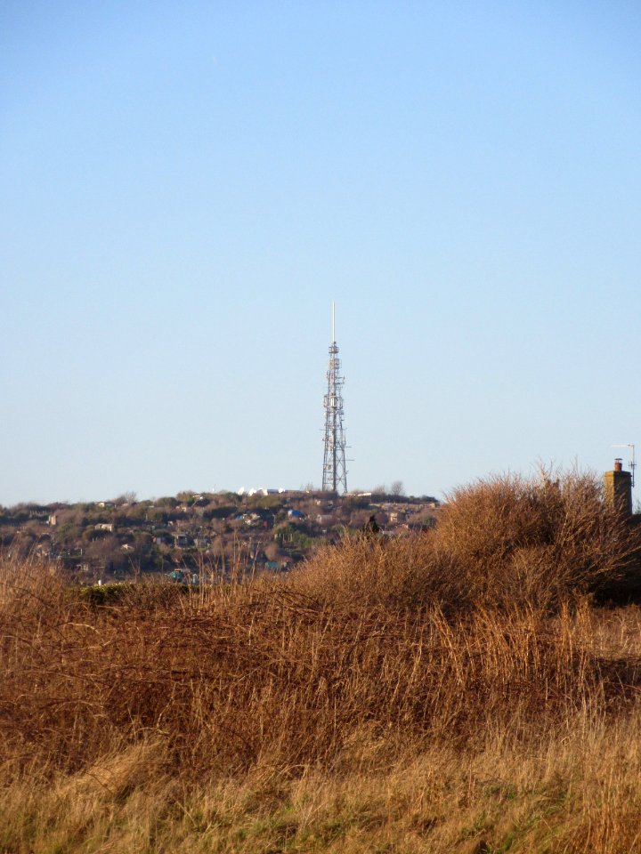 Whitehawk Hill Transmitting Station seen from A259 Marine Drive, Roedean (December 2016)