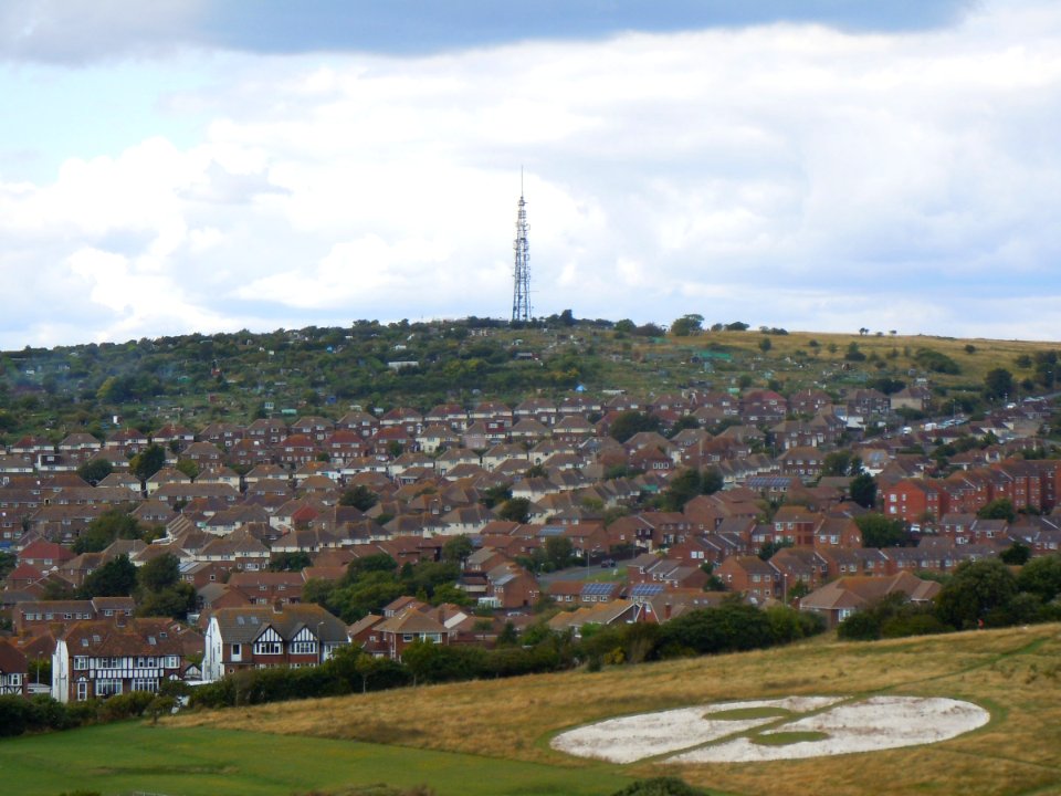 Whitehawk Hill Transmitting Station seen from Footpath above East Brighton Golf Course (August 2014) (1)