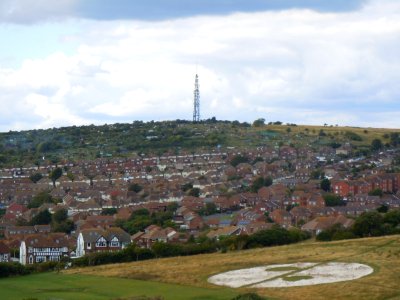 Whitehawk Hill Transmitting Station seen from Footpath above East Brighton Golf Course (August 2014) (1)