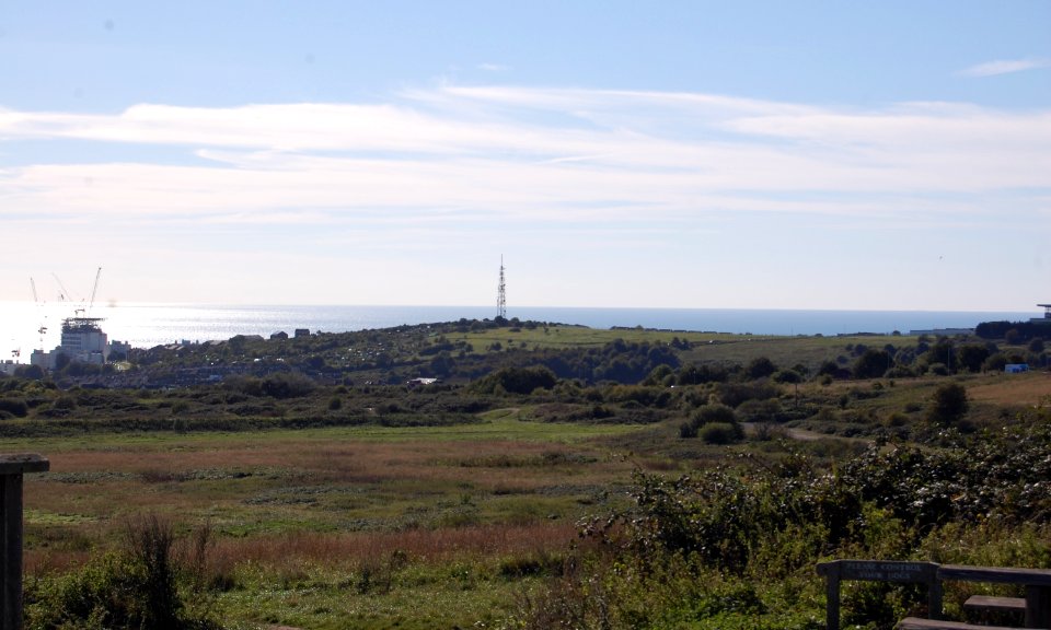 Whitehawk Hill Transmitting Station seen from Brighton Racecourse (September 2018)