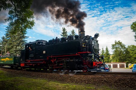 Fichtelbergbahn railroad tracks smoke photo