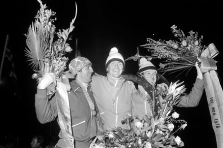 Wereldkampioenschappen schaatsen in Heerenveen eindhuldiging v.l.n.r. Stensen, , Bestanddeelnr 928-4395