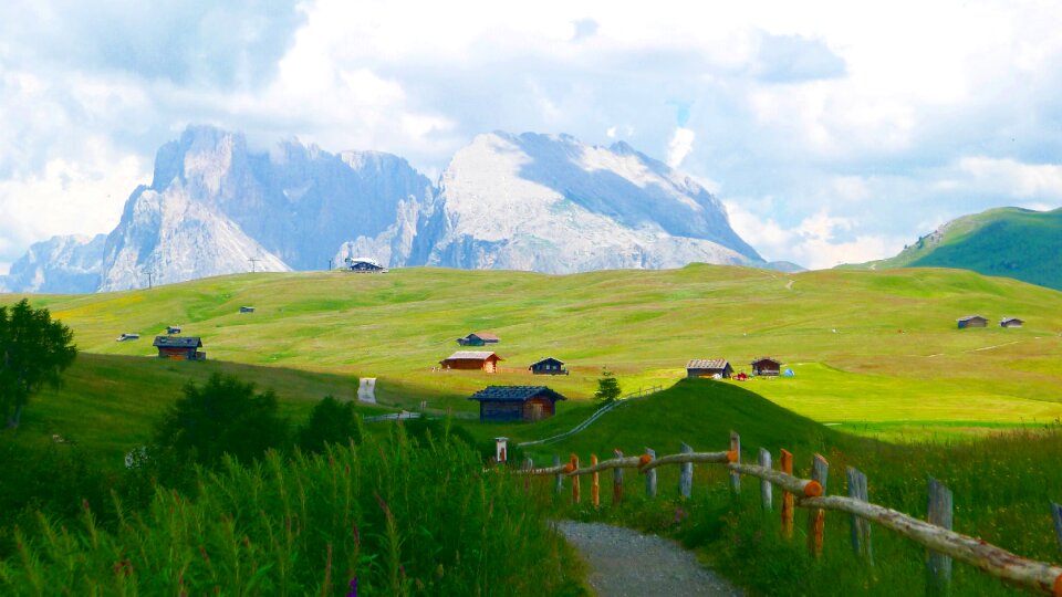 Mountains alpine huts wide photo