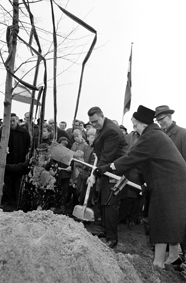 Wethouder R.J. de Wit plant 100.000 ste boom in Banne Buiksloot, Bestanddeelnr 918-9364