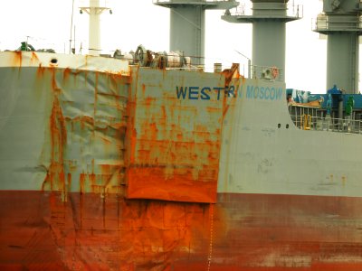 Western Moscow (ship, 2018) IMO 9855410 after collision in the Beringhaven pic3