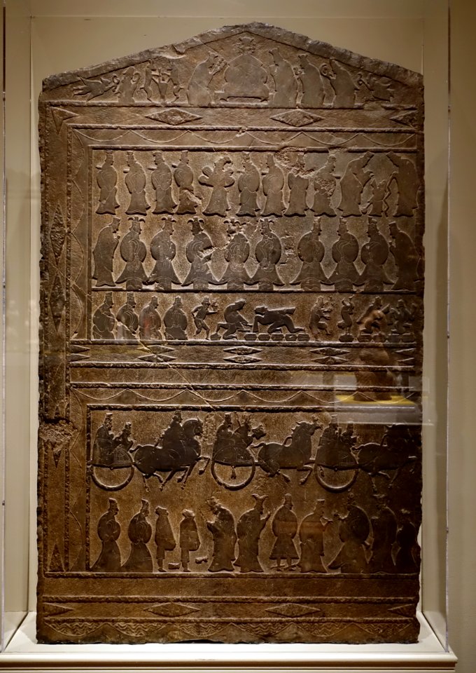 Western wall of funerary shrine, with Queen Mother of the West, Shandong province, China, Eastern Han dynasty, late 1st to mid 2nd century AD, limestone - Portland Art Museum - Portland, Oregon - DSC08550