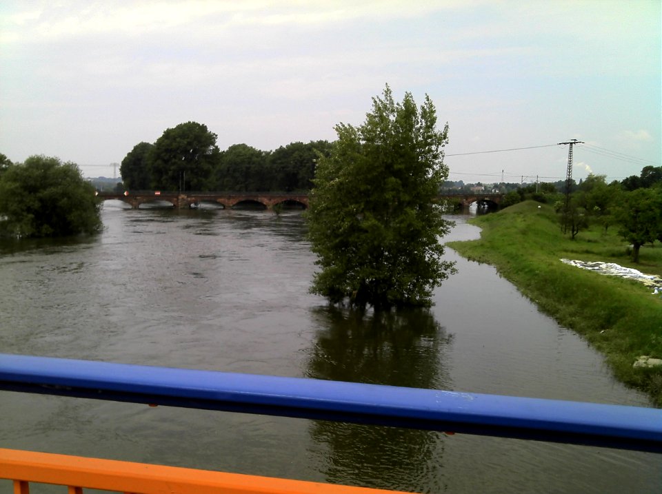 Westblick von der Straßenbrücke der L 187 nördlich Kichfährendorf bei Hochwasser im Juni 2013a