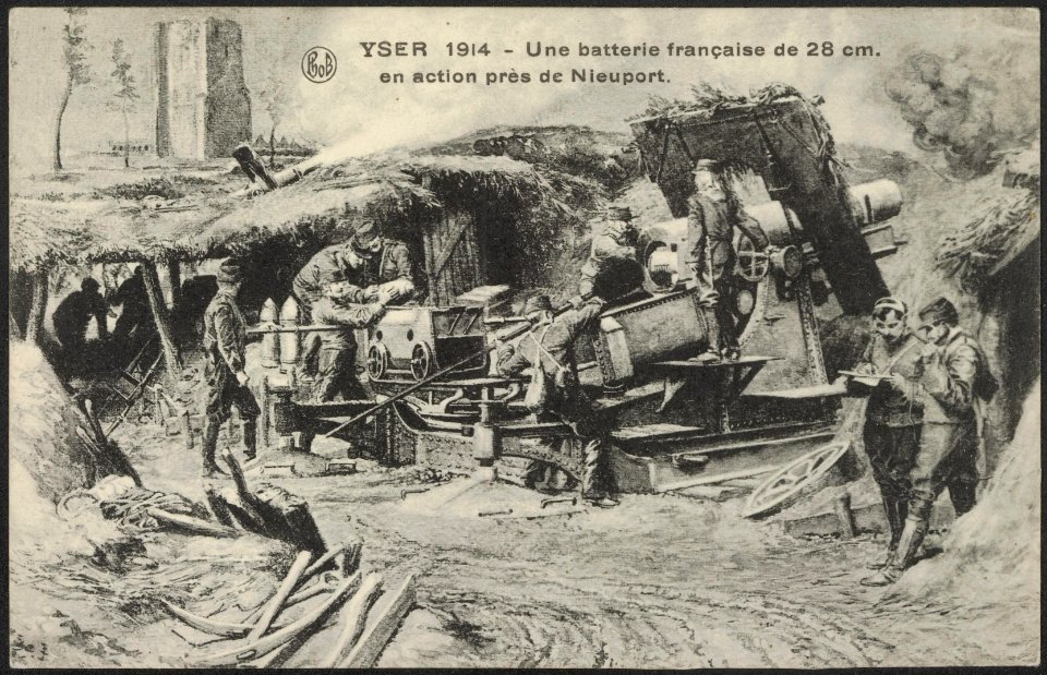 Yser 1914 - Une batterie francaise de 28 cm. en action près de Nieuport, Bestanddeelnr 158-1747