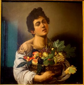 Youth with a basket of fruit, by Caravaggio, c. 1593-1595, oil on canvas - Galleria Borghese - Rome, Italy - DSC04895